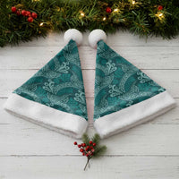 Teal Monstera Christmas Santa Hat Polynesian Tribal Pattern - Polynesian Pride