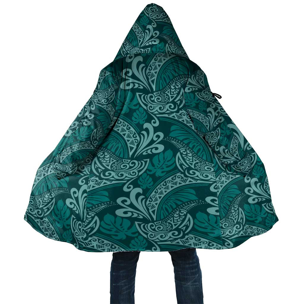 Teal Monstera Cloak Polynesian Tribal Pattern - Polynesian Pride
