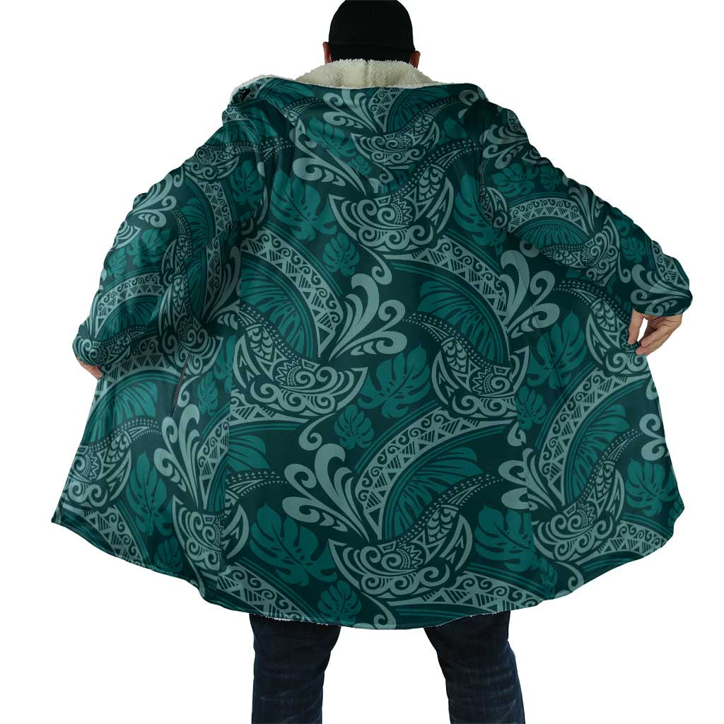 Teal Monstera Cloak Polynesian Tribal Pattern - Polynesian Pride