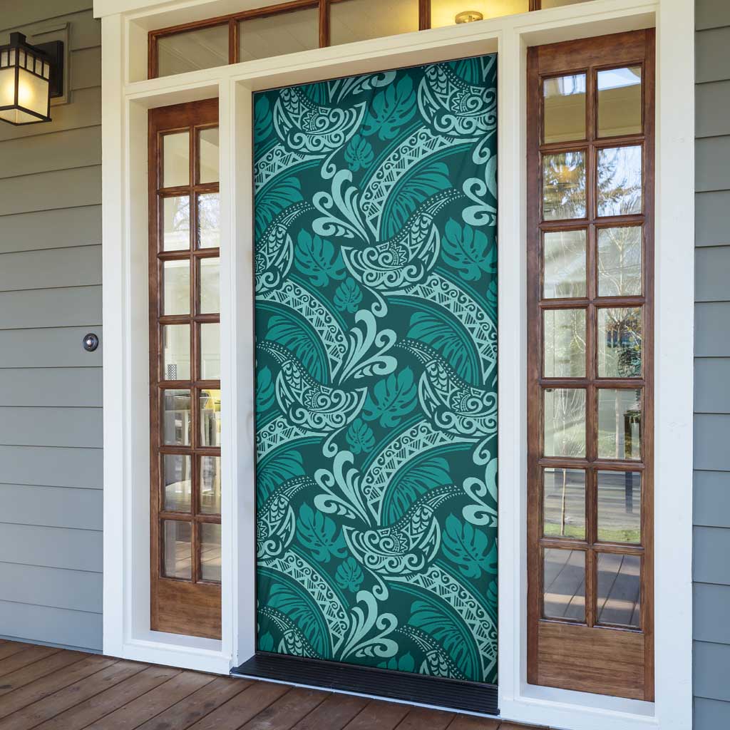 Teal Monstera Door Cover Polynesian Tribal Pattern - Polynesian Pride