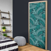 Teal Monstera Door Cover Polynesian Tribal Pattern - Polynesian Pride