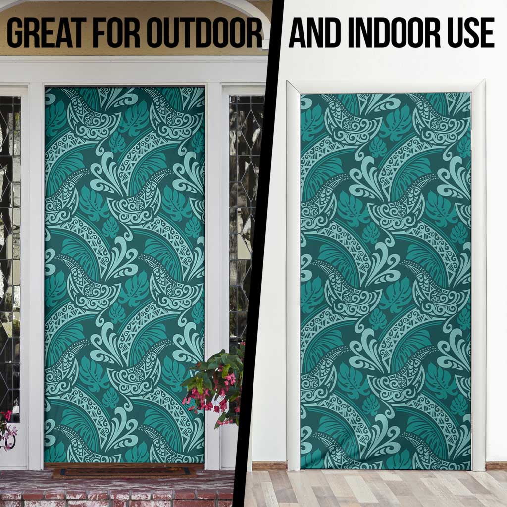 Teal Monstera Door Cover Polynesian Tribal Pattern - Polynesian Pride