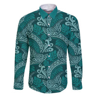 Teal Monstera Family Matching Mermaid Dress and Hawaiian Shirt Polynesian Tribal Pattern - Polynesian Pride