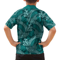 Teal Monstera Family Matching Off The Shoulder Long Sleeve Dress and Hawaiian Shirt Polynesian Tribal Pattern - Polynesian Pride