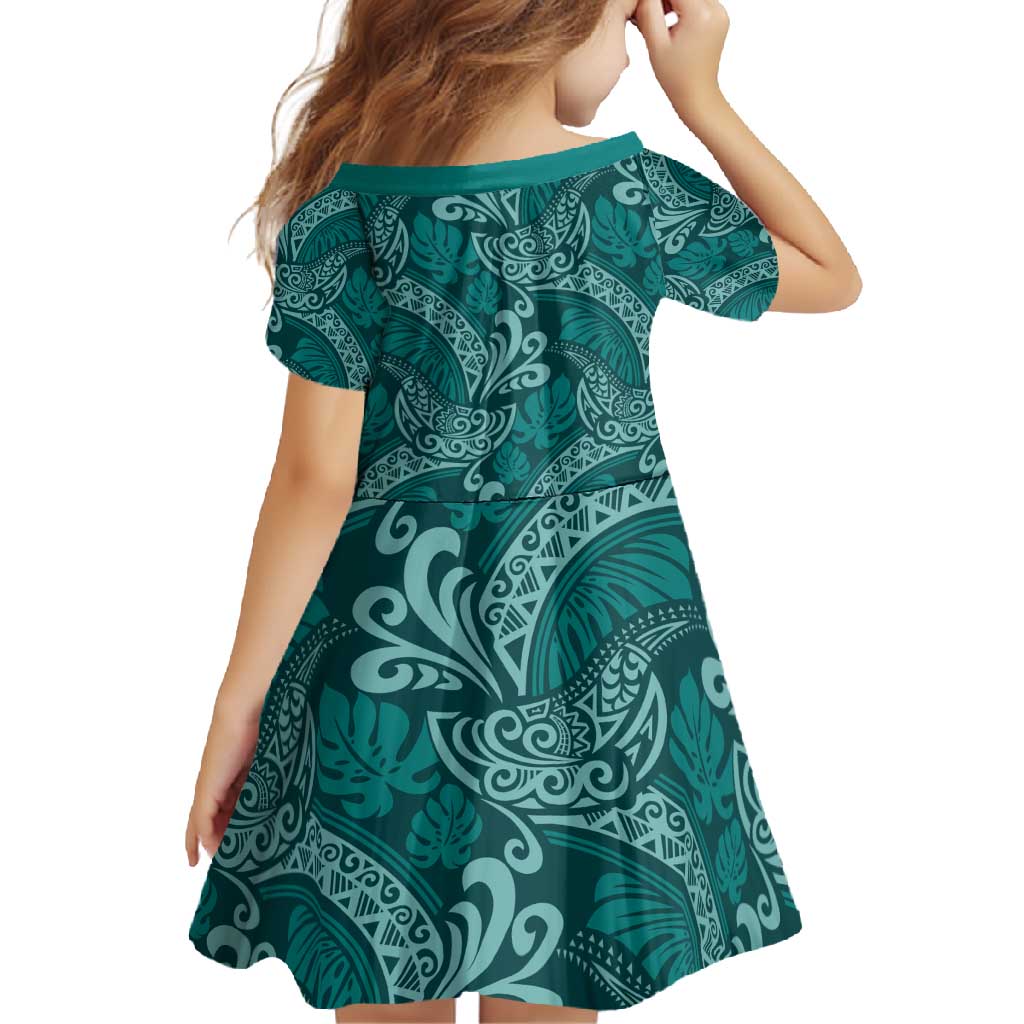 Teal Monstera Family Matching Off Shoulder Maxi Dress and Hawaiian Shirt Polynesian Tribal Pattern - Polynesian Pride