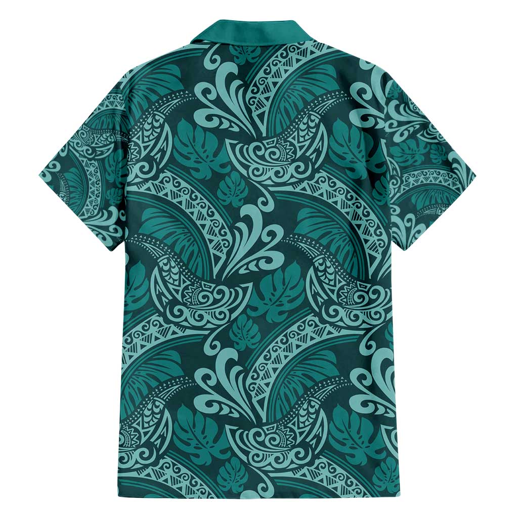 Teal Monstera Family Matching Tank Maxi Dress and Hawaiian Shirt Polynesian Tribal Pattern - Polynesian Pride