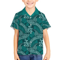 Teal Monstera Family Matching Tank Maxi Dress and Hawaiian Shirt Polynesian Tribal Pattern - Polynesian Pride