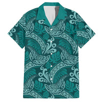 Teal Monstera Hawaiian Shirt Polynesian Tribal Pattern - Polynesian Pride
