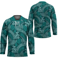 Teal Monstera Hockey Jersey Polynesian Tribal Pattern - Polynesian Pride