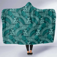 Teal Monstera Hooded Blanket Polynesian Tribal Pattern - Polynesian Pride