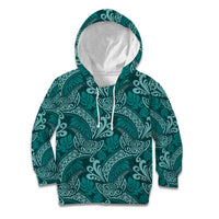 Teal Monstera Kid Hoodie Polynesian Tribal Pattern - Polynesian Pride