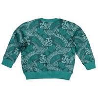 Teal Monstera Kid Ugly Christmas Sweater Polynesian Tribal Pattern - Polynesian Pride