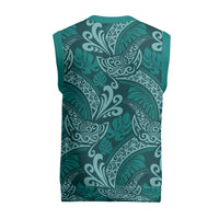 Teal Monstera Christmas Knitted V-Neck Vest Polynesian Tribal Pattern - Polynesian Pride