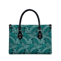 Teal Monstera Leather Bag Polynesian Tribal Pattern - Polynesian Pride