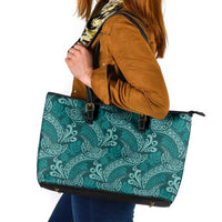 Teal Monstera Leather Tote Bag Polynesian Tribal Pattern - Polynesian Pride