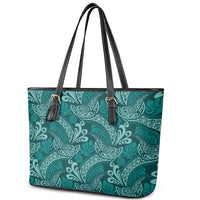 Teal Monstera Leather Tote Bag Polynesian Tribal Pattern - Polynesian Pride
