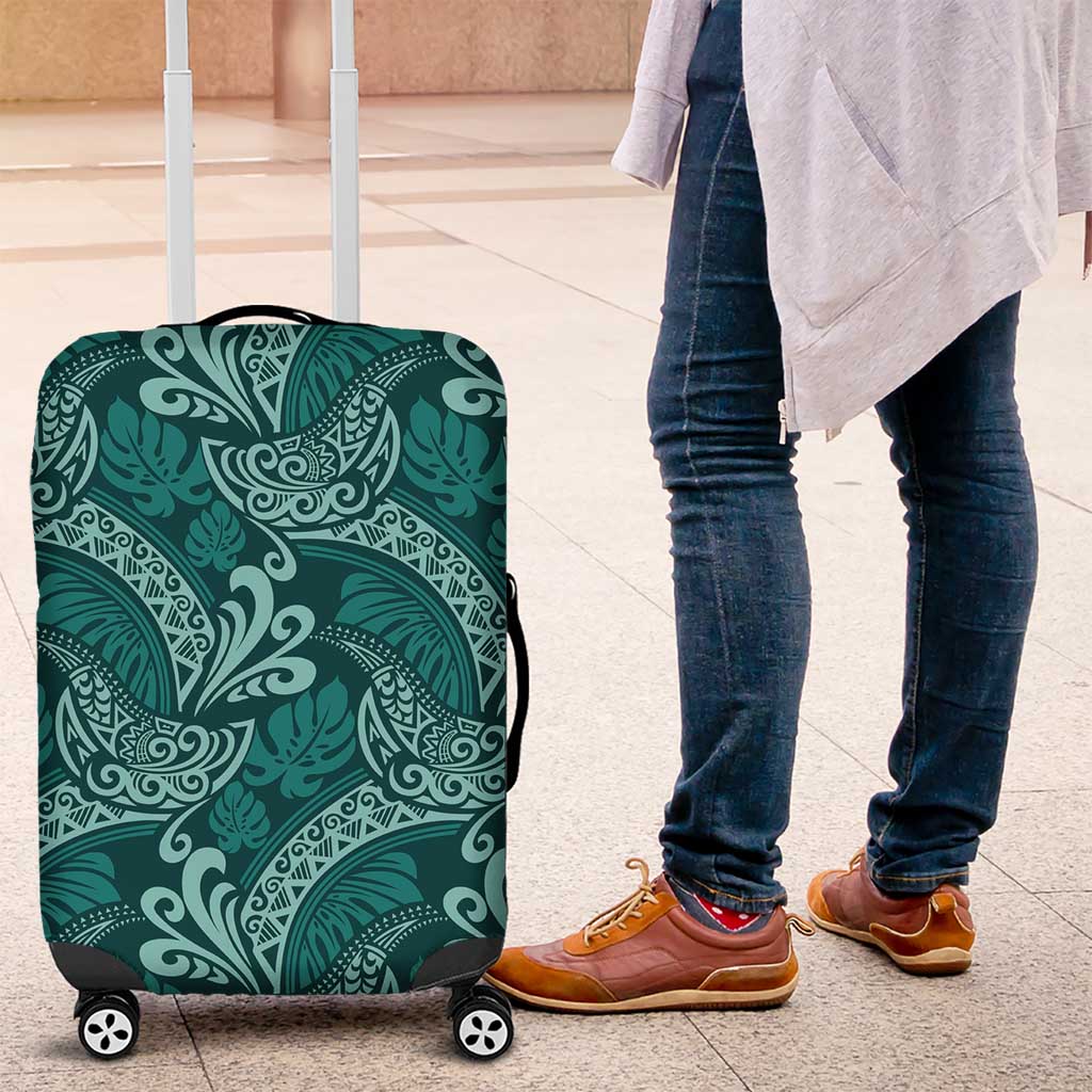 Teal Monstera Luggage Cover Polynesian Tribal Pattern - Polynesian Pride