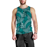 Teal Monstera Men Tank Top Polynesian Tribal Pattern - Polynesian Pride