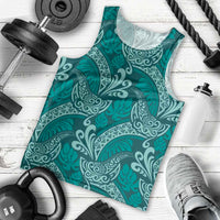 Teal Monstera Men Tank Top Polynesian Tribal Pattern - Polynesian Pride