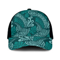 Teal Monstera Mesh Trucker Cap Polynesian Tribal Pattern - Polynesian Pride