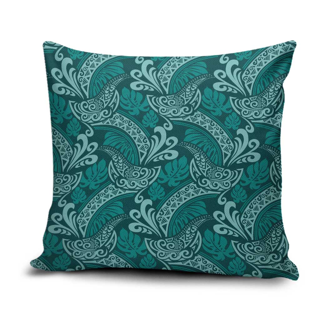 Teal Monstera Pillow Cover Polynesian Tribal Pattern - Polynesian Pride