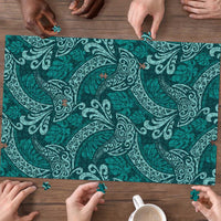 Teal Monstera Puzzle Polynesian Tribal Pattern - Polynesian Pride