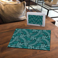 Teal Monstera Puzzle Polynesian Tribal Pattern - Polynesian Pride