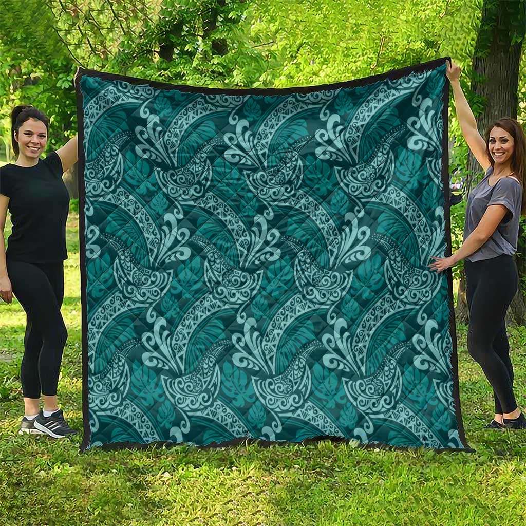 Teal Monstera Quilt Polynesian Tribal Pattern - Polynesian Pride