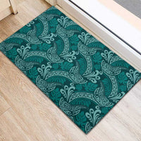 Teal Monstera Rubber Doormat Polynesian Tribal Pattern - Polynesian Pride