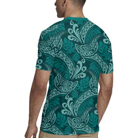 Teal Monstera Rugby Jersey Polynesian Tribal Pattern - Polynesian Pride