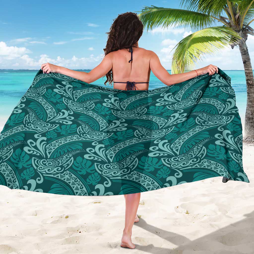 Teal Monstera Sarong Polynesian Tribal Pattern - Polynesian Pride
