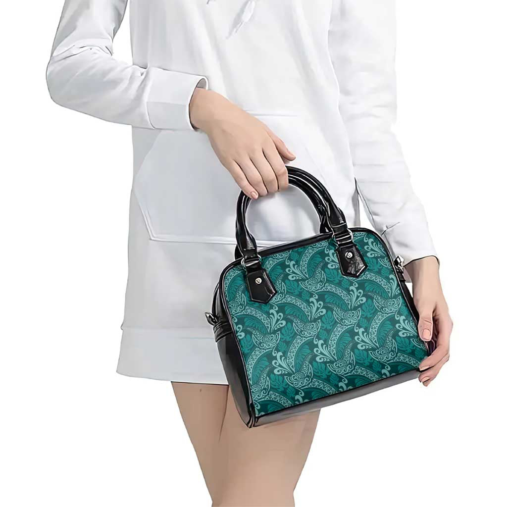 Teal Monstera Shoulder Handbag Polynesian Tribal Pattern - Polynesian Pride