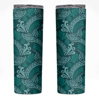 Teal Monstera Skinny Tumbler Polynesian Tribal Pattern - Polynesian Pride