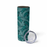 Teal Monstera Skinny Tumbler Polynesian Tribal Pattern - Polynesian Pride