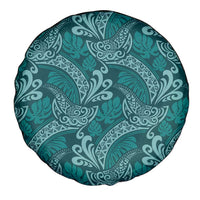 Teal Monstera Spare Tire Cover Polynesian Tribal Pattern - Polynesian Pride