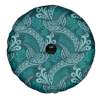 Teal Monstera Spare Tire Cover Polynesian Tribal Pattern - Polynesian Pride