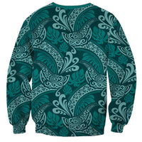 Teal Monstera Sweatshirt Polynesian Tribal Pattern - Polynesian Pride