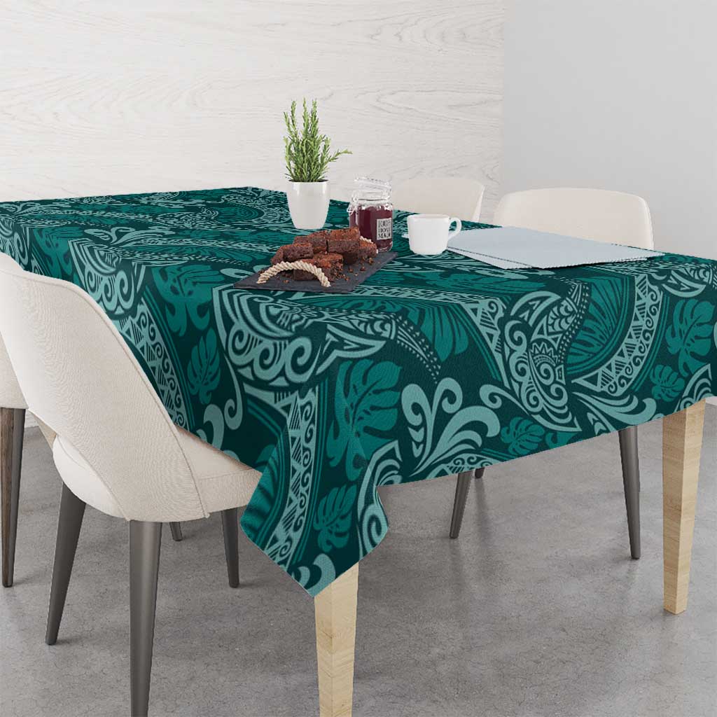 Teal Monstera Tablecloth Polynesian Tribal Pattern - Polynesian Pride
