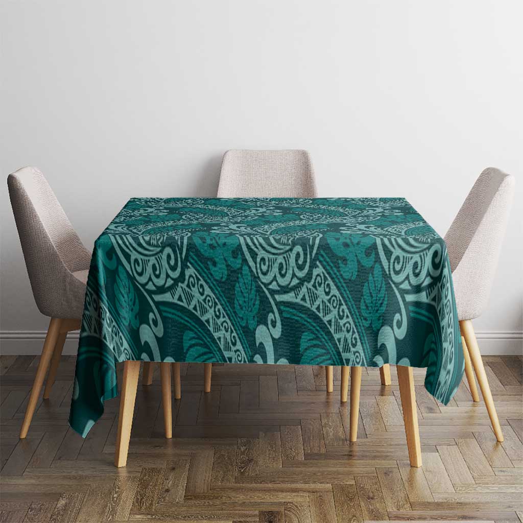 Teal Monstera Tablecloth Polynesian Tribal Pattern - Polynesian Pride