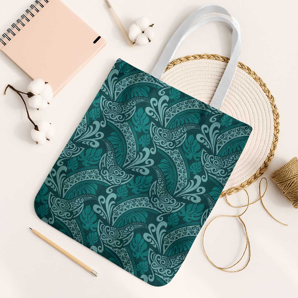 Teal Monstera Tote Bag Polynesian Tribal Pattern - Polynesian Pride