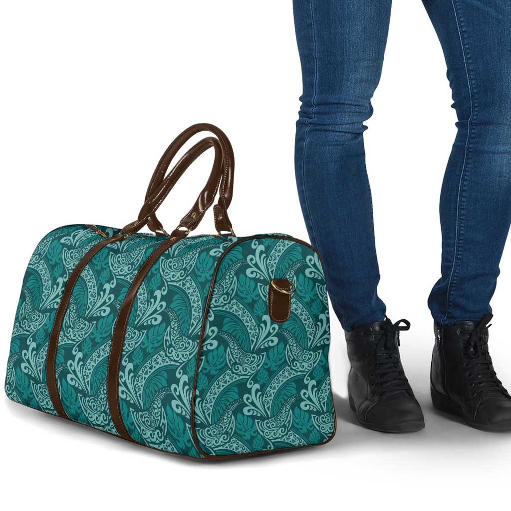 Teal Monstera Travel Bag Polynesian Tribal Pattern - Polynesian Pride