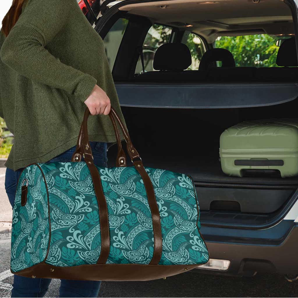 Teal Monstera Travel Bag Polynesian Tribal Pattern - Polynesian Pride