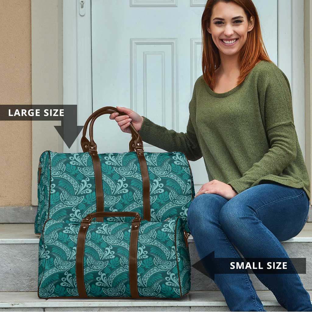 Teal Monstera Travel Bag Polynesian Tribal Pattern - Polynesian Pride