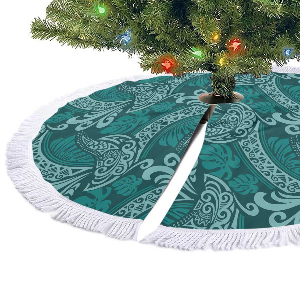 Teal Monstera Tree Skirt Polynesian Tribal Pattern - Polynesian Pride