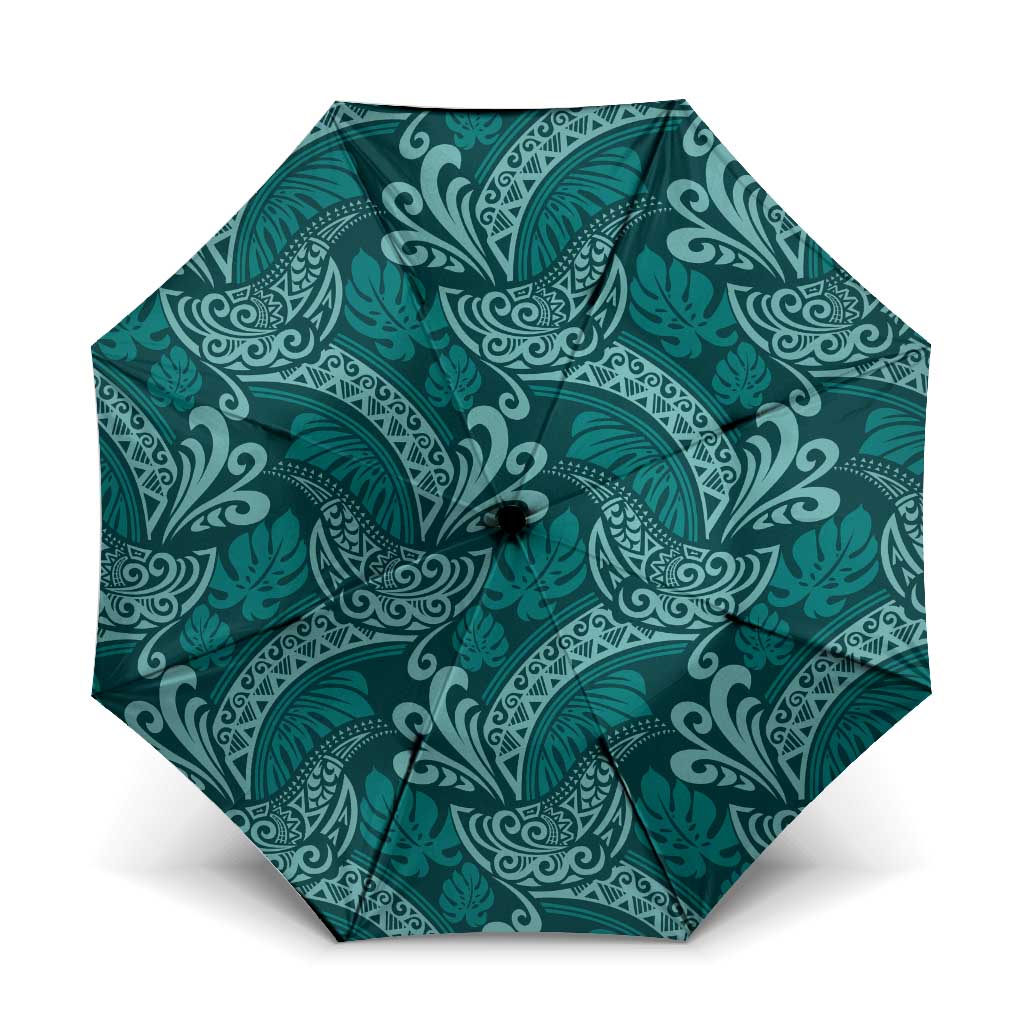 Teal Monstera Umbrella Polynesian Tribal Pattern - Polynesian Pride
