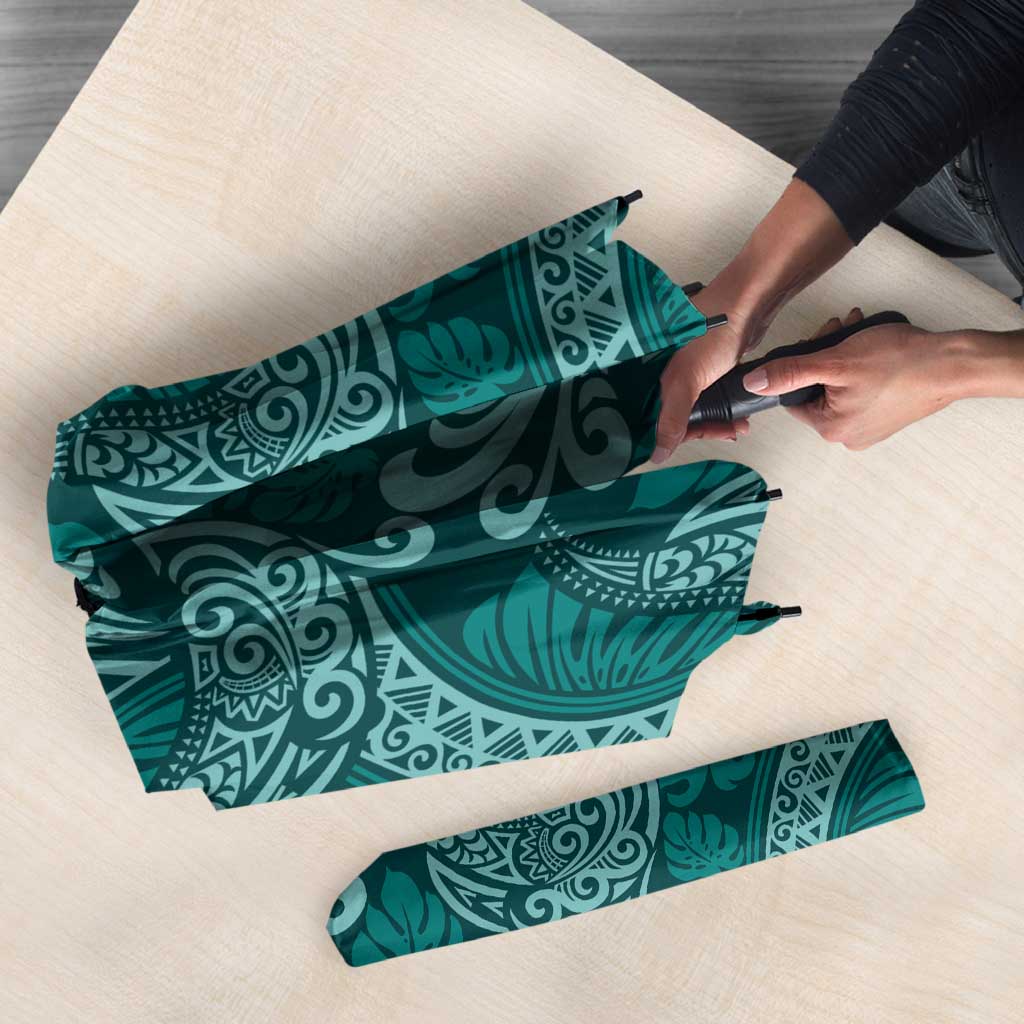 Teal Monstera Umbrella Polynesian Tribal Pattern - Polynesian Pride
