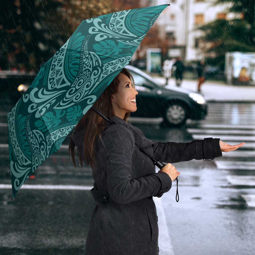 Teal Monstera Umbrella Polynesian Tribal Pattern - Polynesian Pride