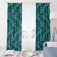 Teal Monstera Window Curtain Polynesian Tribal Pattern - Polynesian Pride