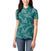 Teal Monstera Women Polo Shirt Polynesian Tribal Pattern - Polynesian Pride