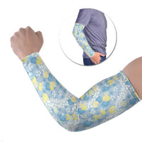 Anthurium Plumeria Lei Pastel Arm Sleeves Blue Hawaiian Splendid Palaka LT01 Set of 2 Blue - Polynesian Pride